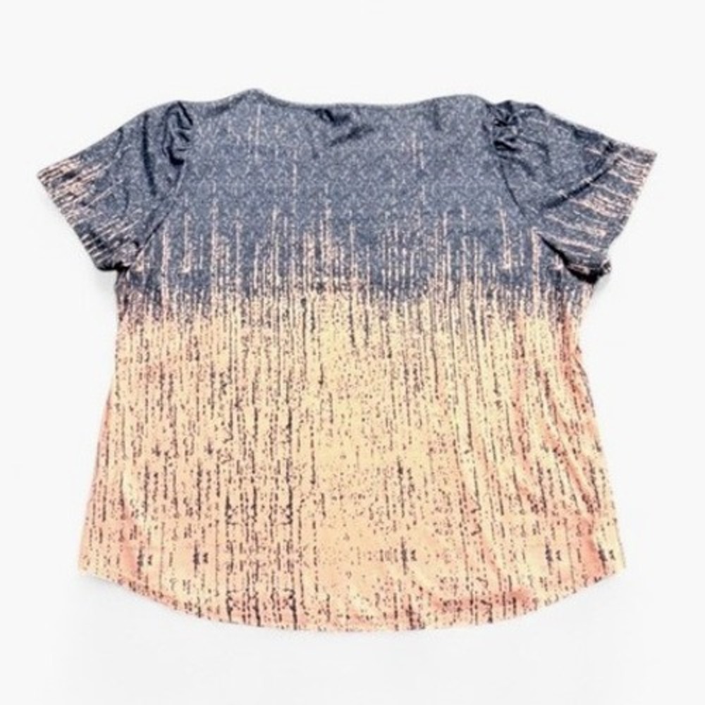 Ofeefan Plus Size 3XL Shirt Grey Peach Ombre Pleated Scoop Neck - Picture 2 of 5